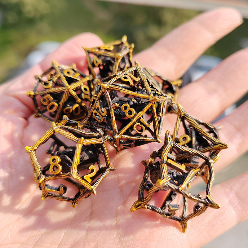 Bronze Hollow 3D Dragon Dice Set – Metal DND Dice for Tabletop RPG