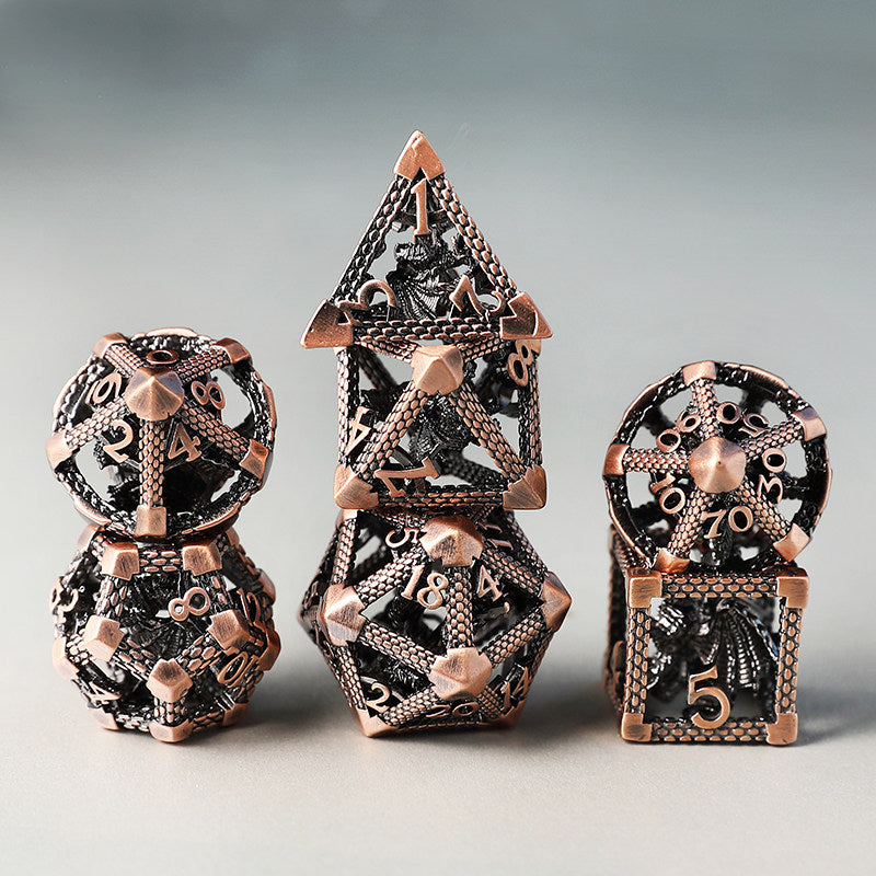 Bronze Hollow 3D Dragon Dice Set – Metal DND Dice for Tabletop RPG