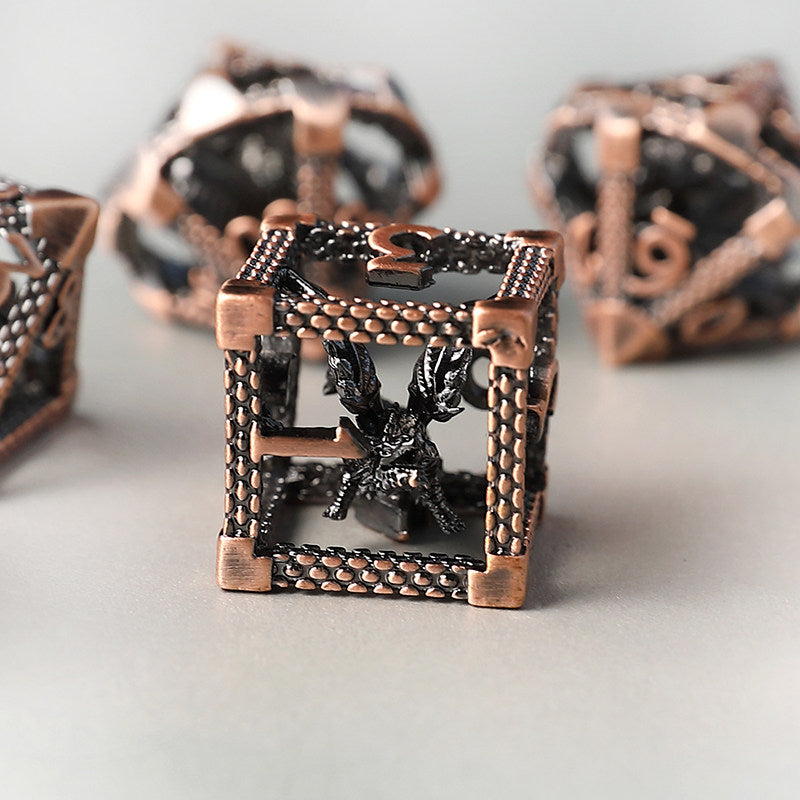 Bronze Hollow 3D Dragon Dice Set – Metal DND Dice for Tabletop RPG