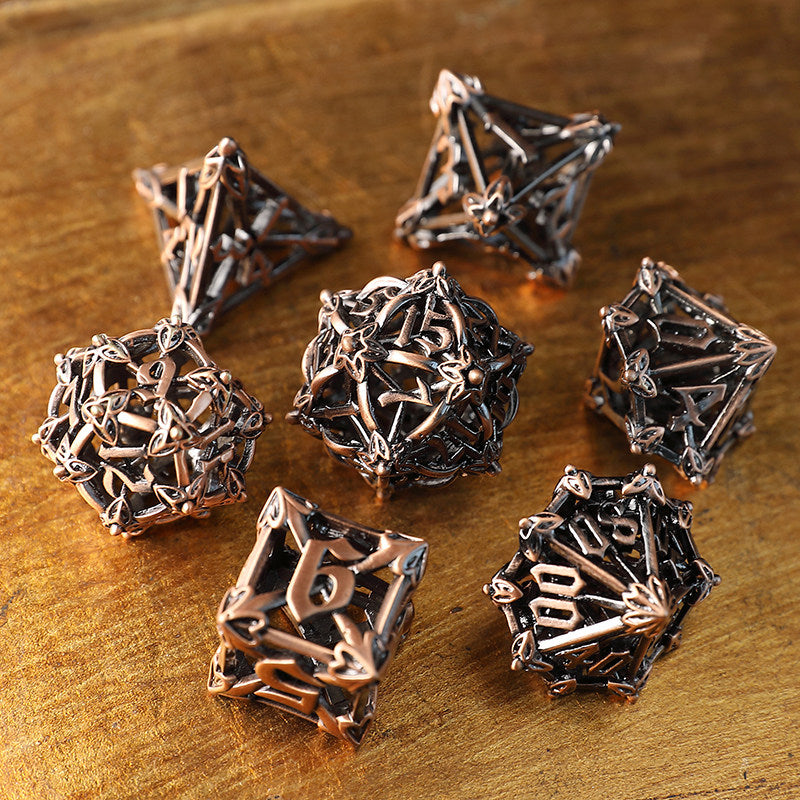 Bronze Hollow 3D Dragon Dice Set – Metal DND Dice for Tabletop RPG
