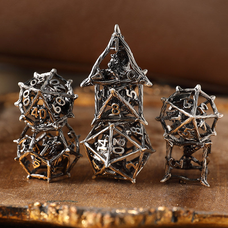 Bronze Hollow 3D Dragon Dice Set – Metal DND Dice for Tabletop RPG
