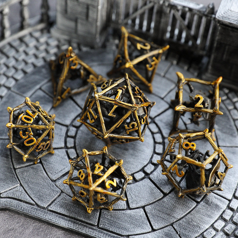 Bronze Hollow 3D Dragon Dice Set – Metal DND Dice for Tabletop RPG