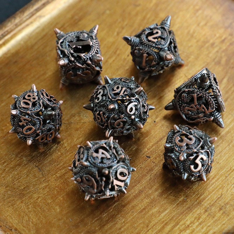 Bronze Hollow 3D Dragon Dice Set – Metal DND Dice for Tabletop RPG