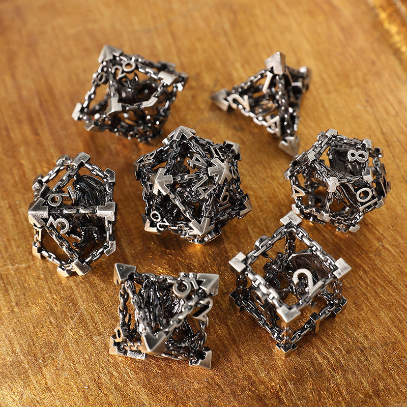 Bronze Hollow 3D Dragon Dice Set – Metal DND Dice for Tabletop RPG