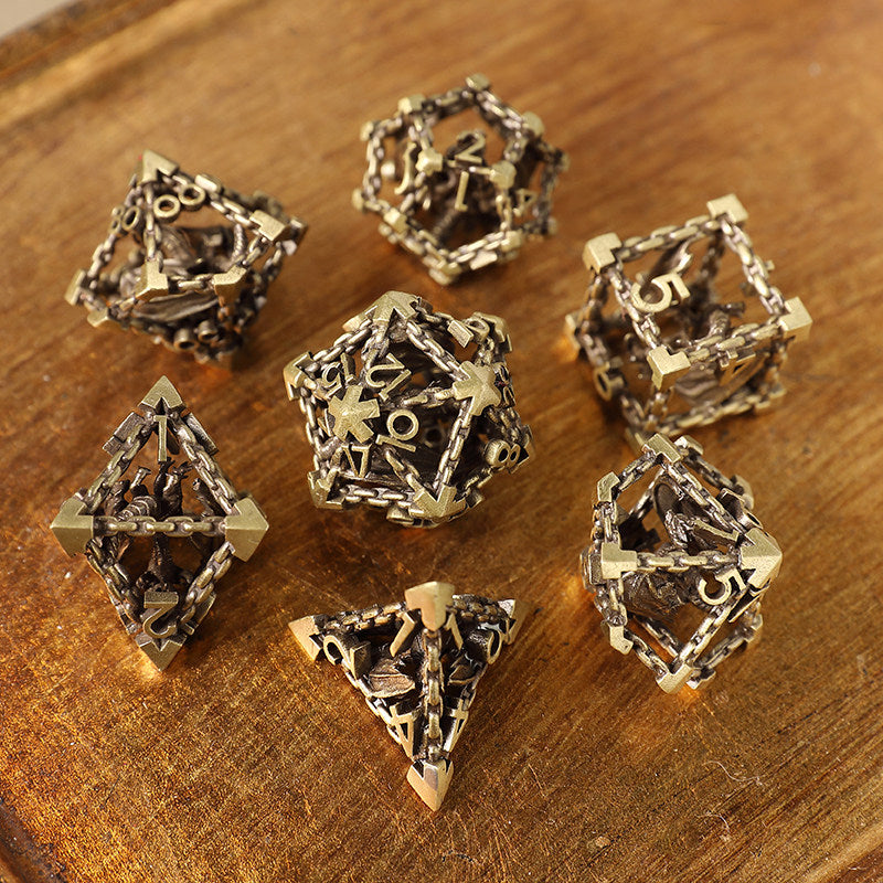 Bronze Hollow 3D Dragon Dice Set – Metal DND Dice for Tabletop RPG