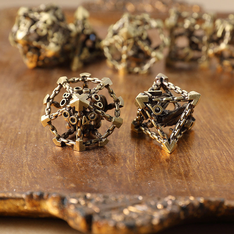 Bronze Hollow 3D Dragon Dice Set – Metal DND Dice for Tabletop RPG