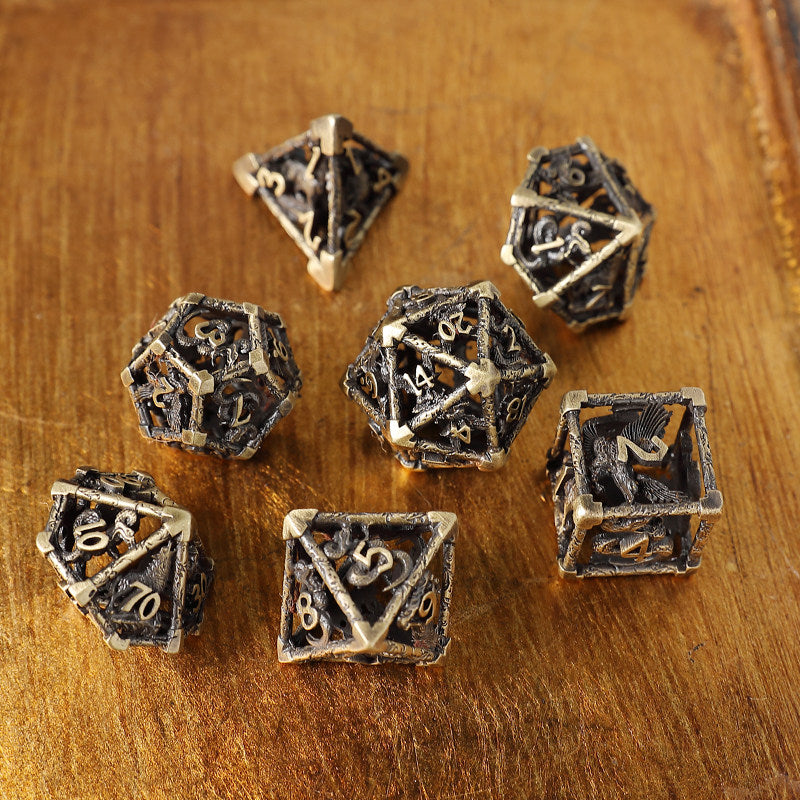 Bronze Hollow 3D Dragon Dice Set – Metal DND Dice for Tabletop RPG