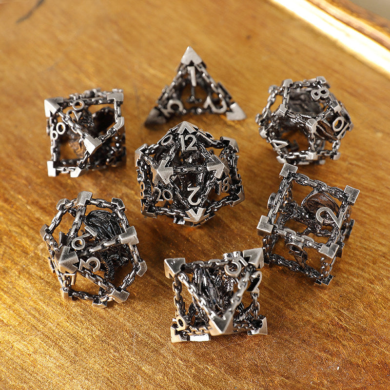 Bronze Hollow 3D Dragon Dice Set – Metal DND Dice for Tabletop RPG