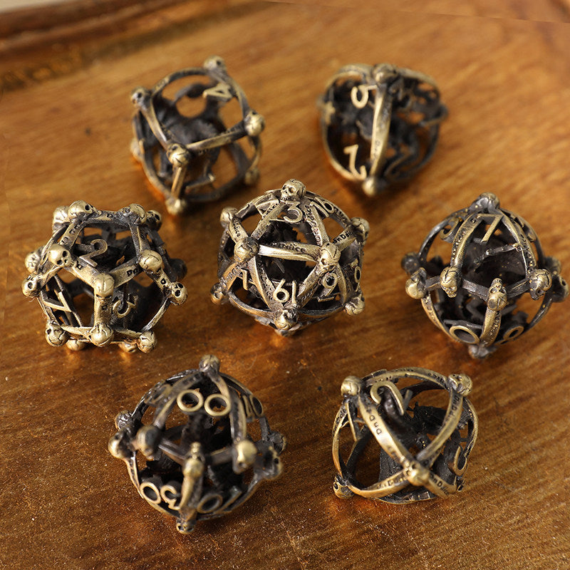 Bronze Hollow 3D Dragon Dice Set – Metal DND Dice for Tabletop RPG