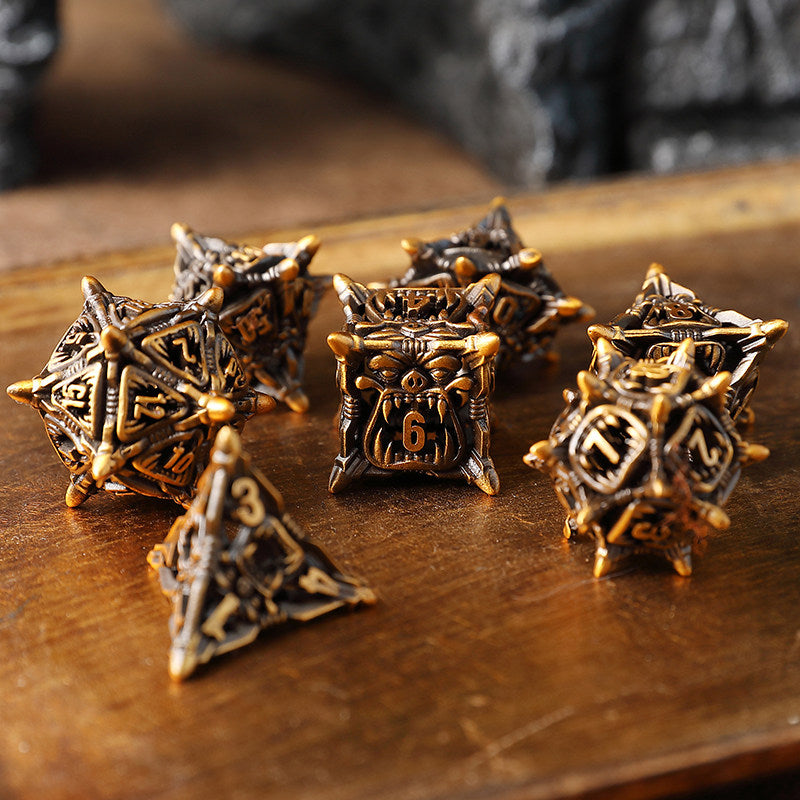 Bronze Hollow 3D Dragon Dice Set – Metal DND Dice for Tabletop RPG