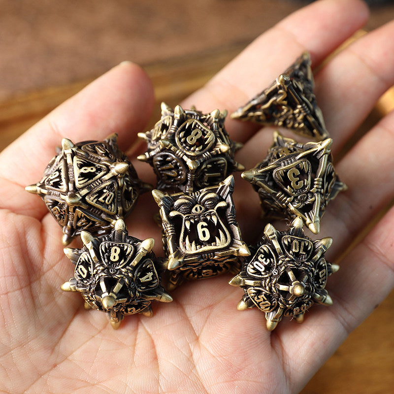 Bronze Hollow 3D Dragon Dice Set – Metal DND Dice for Tabletop RPG