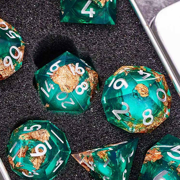 Resin Liquid Sand Plant Dice Set – Starry Sky Polyhedral D&D RPG Dice