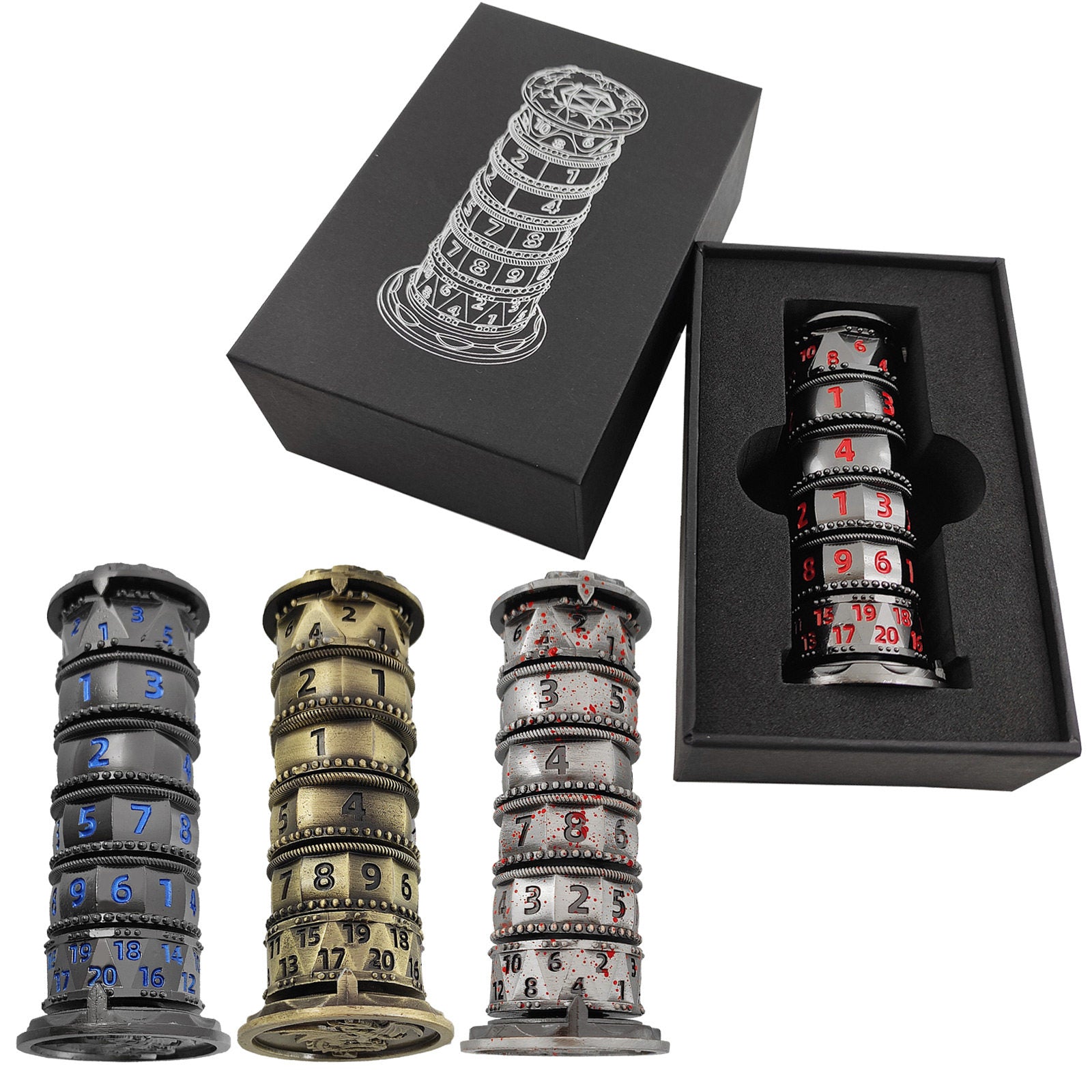 Metal Tower Dice Set – 7-in-1 DND, COC, Dragon & Dungeon D20 Polyhedral Dice