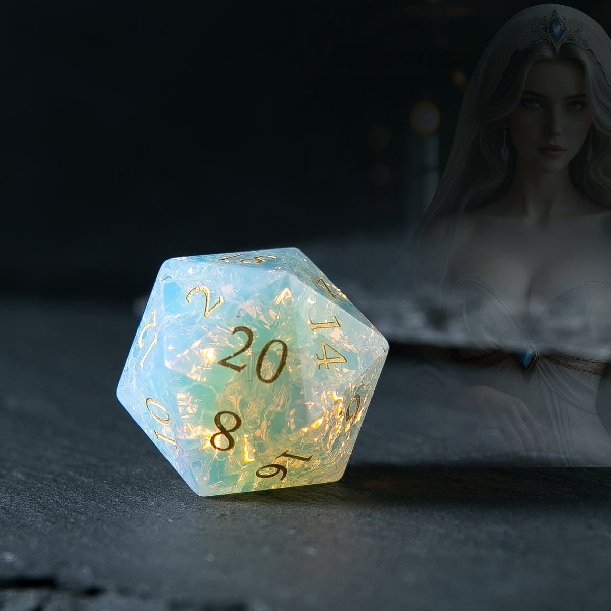 Opal Gemstone Dice Set – DND, COC, Baldur’s Gate Tabletop RPG Multi-Sided Dice
