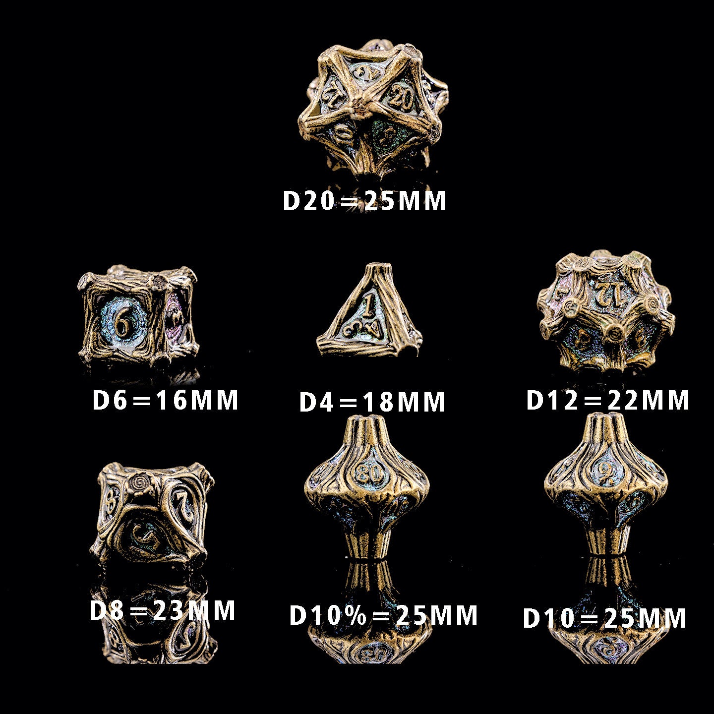 Solid Metal DND Dice – COC TRPG Polyhedral Dice with Deadwood Edge Design