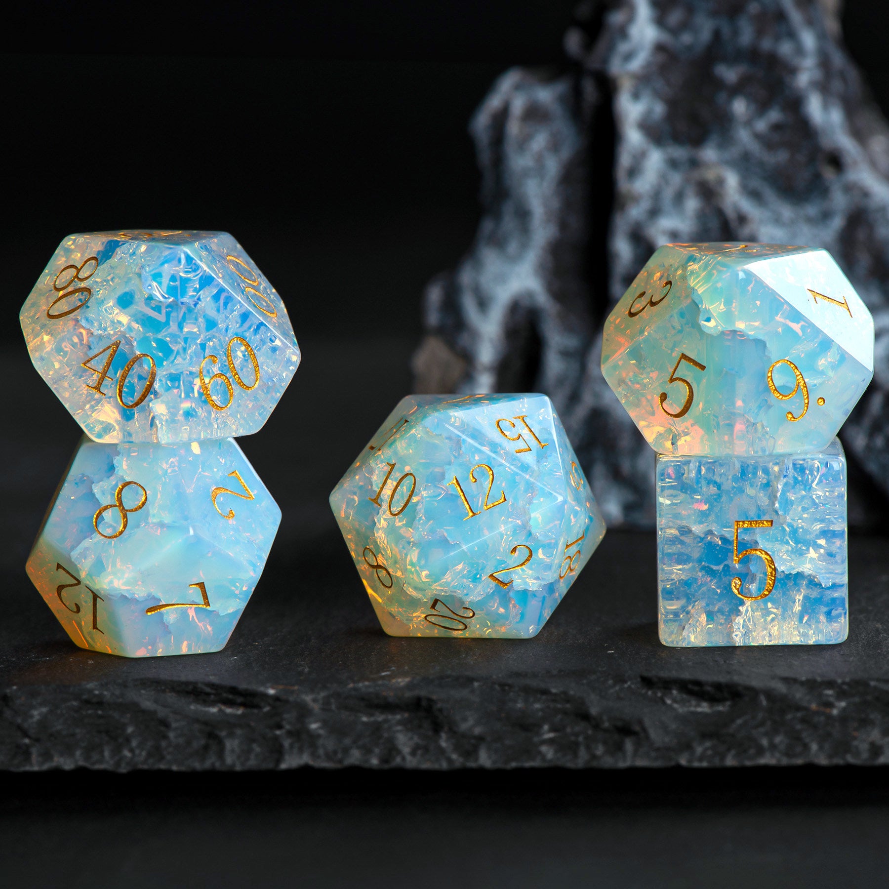 Opal Gemstone Dice Set – DND, COC, Baldur’s Gate Tabletop RPG Multi-Sided Dice