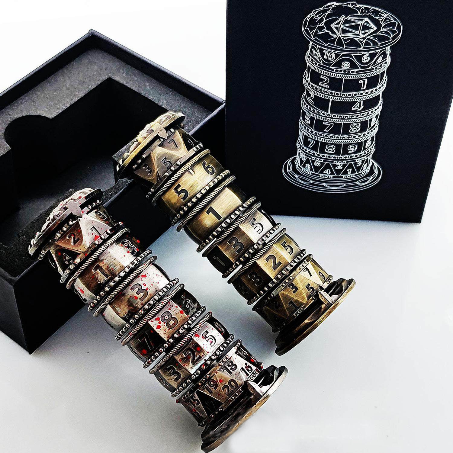 Metal Tower Dice Set – 7-in-1 DND, COC, Dragon & Dungeon D20 Polyhedral Dice
